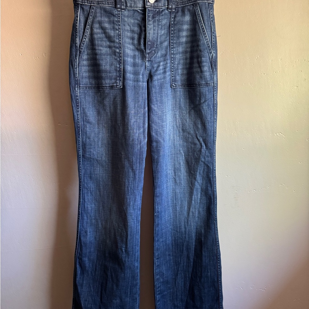 WHBM Blue Flare Wide Leg Trouser Jeans with Indigo Wash